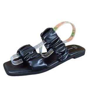Time and Tru Ruched Slide Women Size 6 Black Synthetic Sandal Comfort Casual